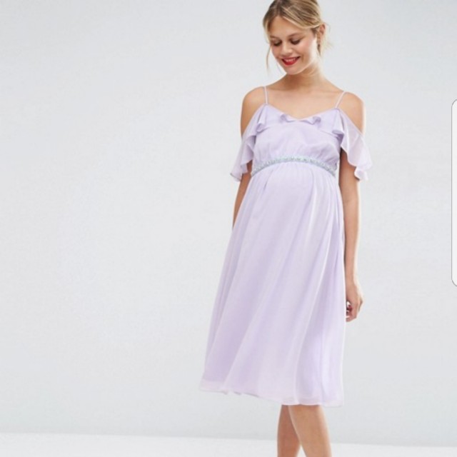 Brand New Asos Lilac Maternity Dress With Cold Shoulders And