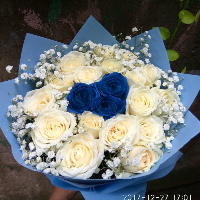 buket bunga  mawar  putih biru  Perkebunan di Carousell