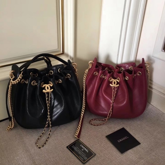 Authentic Vintage Chanel Black Caviar Leather Drawstring Bucket Bag Gold  Hardware, Luxury, Bags & Wallets on Carousell