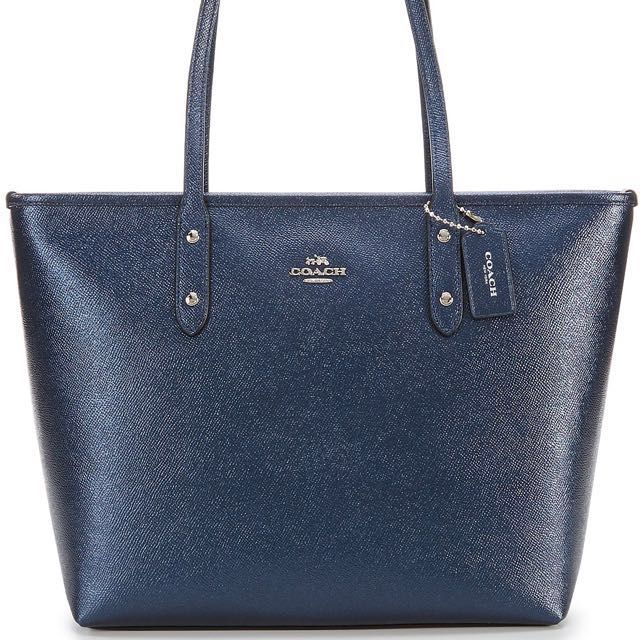 Coach Blue Metallic City Zip Bag