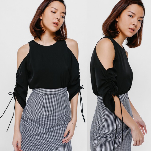 black cut out shoulder top