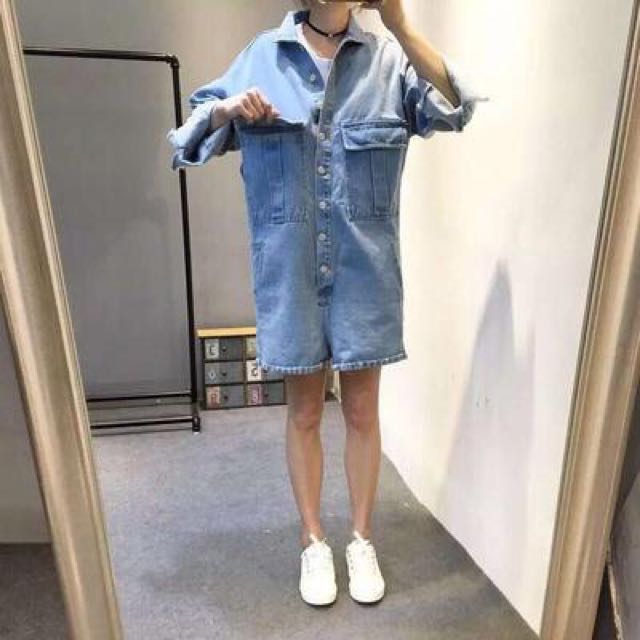 oversized denim romper