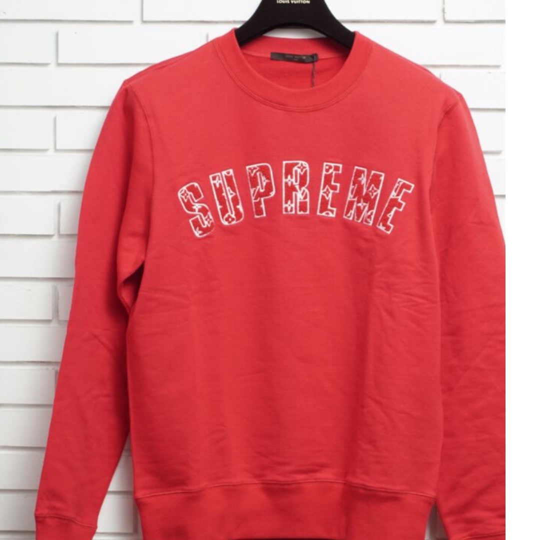 Louis Vuitton X Supreme red white Arc Logo sweatshirt Sz L Crew Neck READ