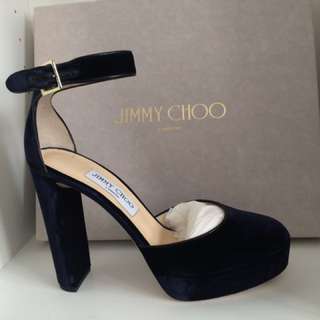 Jimmy Choo Navy Blue Velvet Heels