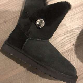 UGG black boots with diamond button.