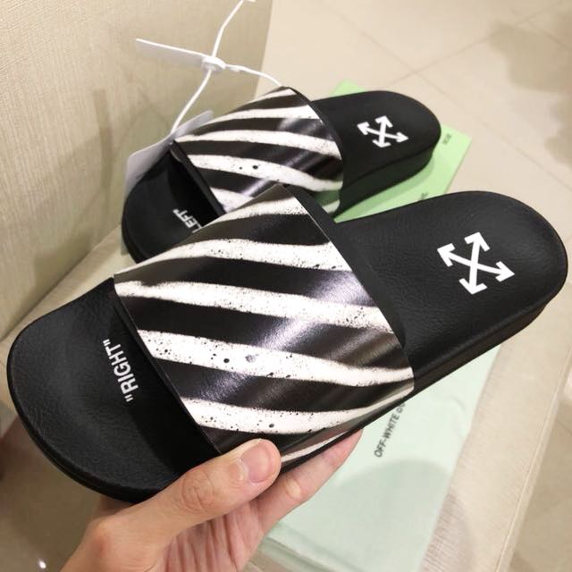 off white striped slides