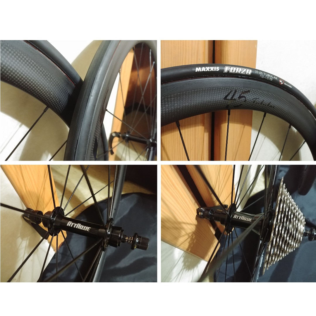 [全新]亞塔騎品牌Attaque 碳纖維板輪 框高45MM 含瑪吉斯管胎.快拆.低溫煞車塊 照片瀏覽 2