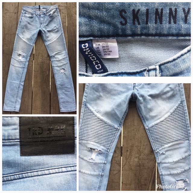 H M biker jeans size 29 Fesyen Pria Pakaian di Carousell