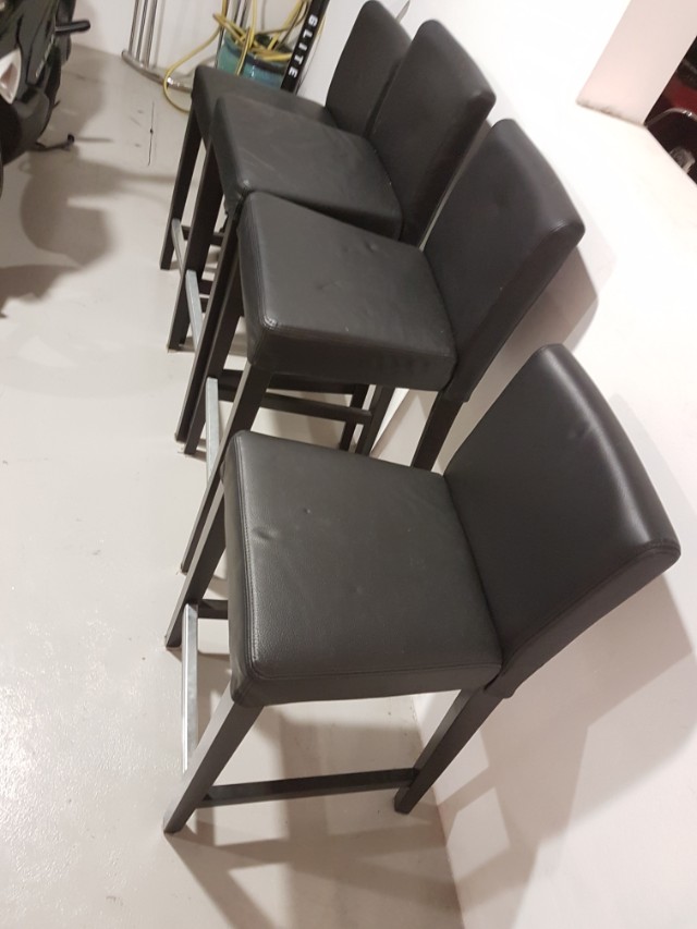 Ikea Henriksdal Bar Stool with Back Rest Black Leather, Furniture