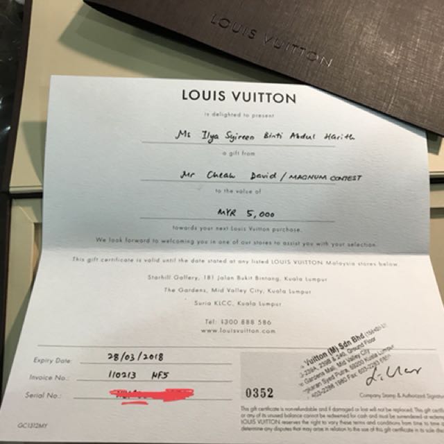 Louis Vuitton RM5000 Voucher, Tickets & Vouchers, Vouchers on Carousell