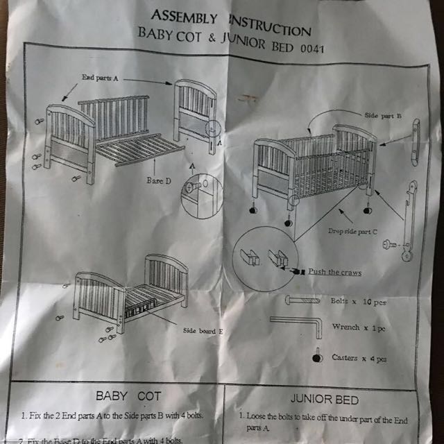 2in1 Baby Cot & Junior Bed UOBPayNow, Babies & Kids, Baby Nursery