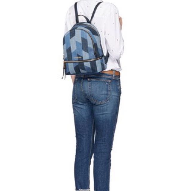 Authentic MICHAEL KORS RHEA MEDIUM MOSAIC PATCHWORK DENIM BACKPACK