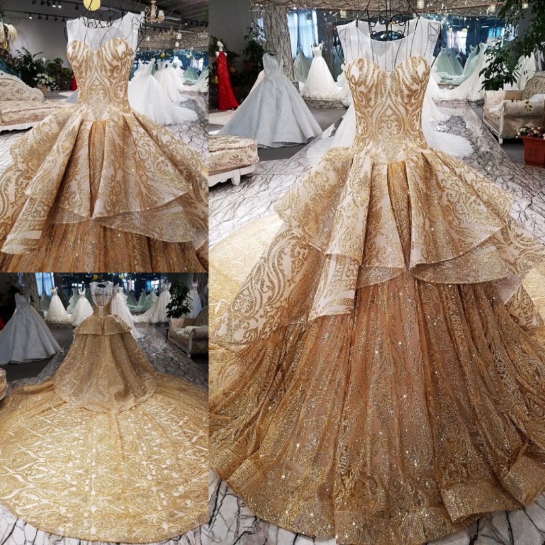 gold puffy prom dress