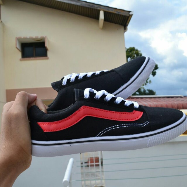 vans old skool black red stripe