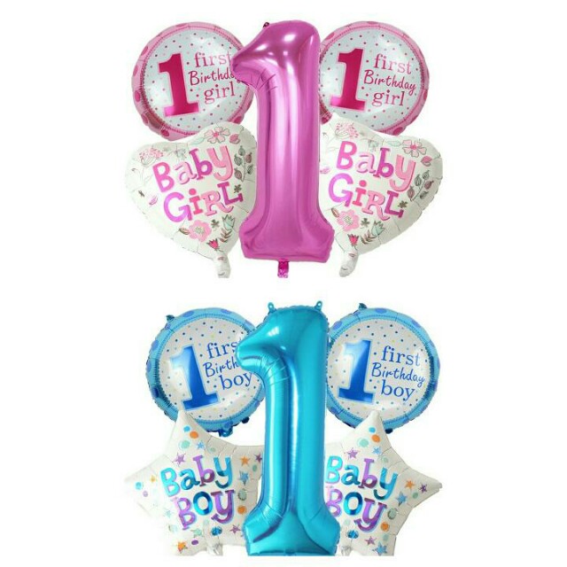 5 Pieces Baby 1st Birthday Balloons Girls And Boys Design Craft