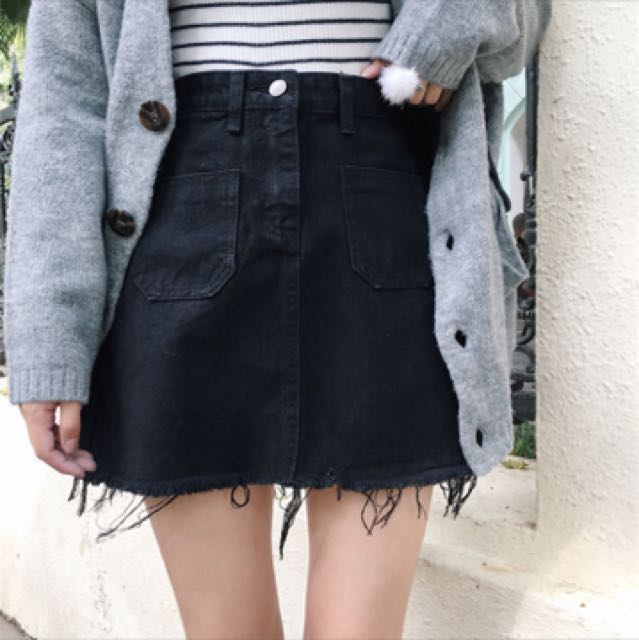 black denim skirt outfit tumblr