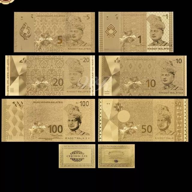 New Arrival Malaysia 50 Ringgit Colorful 24k Gold Plated Gold Banknote Art Craft 