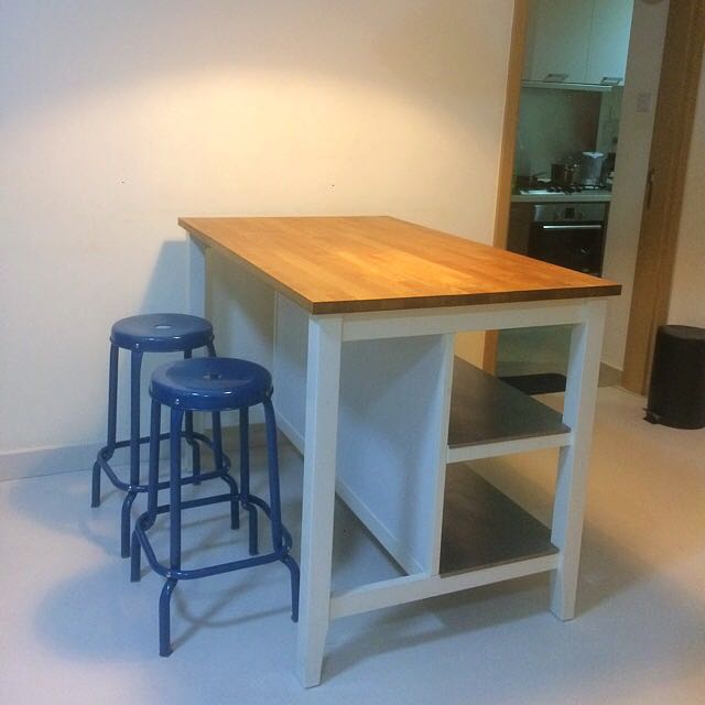 STENSTORP Kitchen island, white, oak, Furniture & Home Living