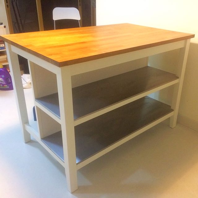 STENSTORP Kitchen island, white, oak, Furniture & Home Living