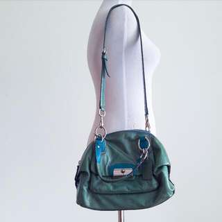 Authentic Coach Kristin Patent Leather Dome Satchel Silver/Teal