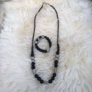 Kalung manik - Black Silver