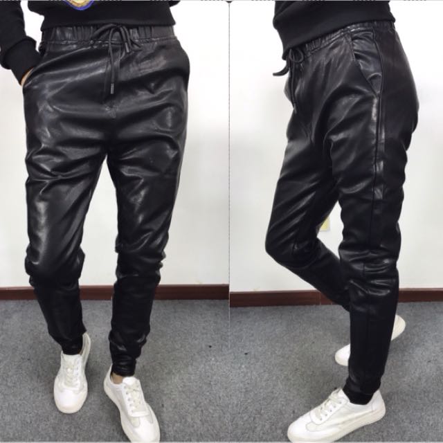 leather jogger pants mens
