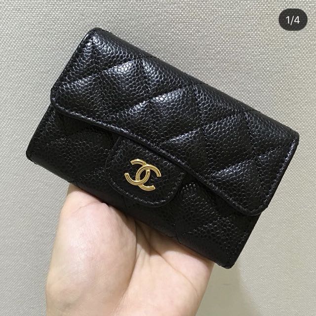 Chanel Black Caviar Leather Flap Card Holder with Chain  STYLISHTOP