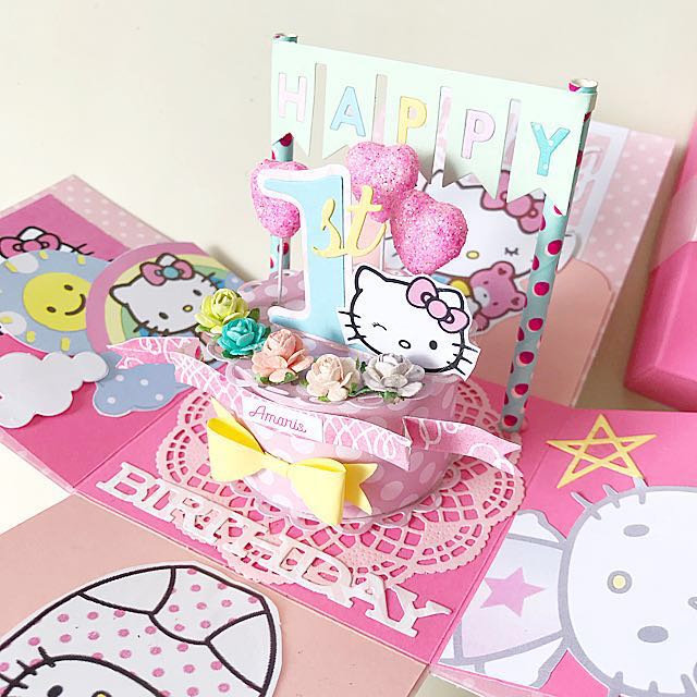 Happy 1st Birthday Hello Kitty Explosion Box Card Design Craft