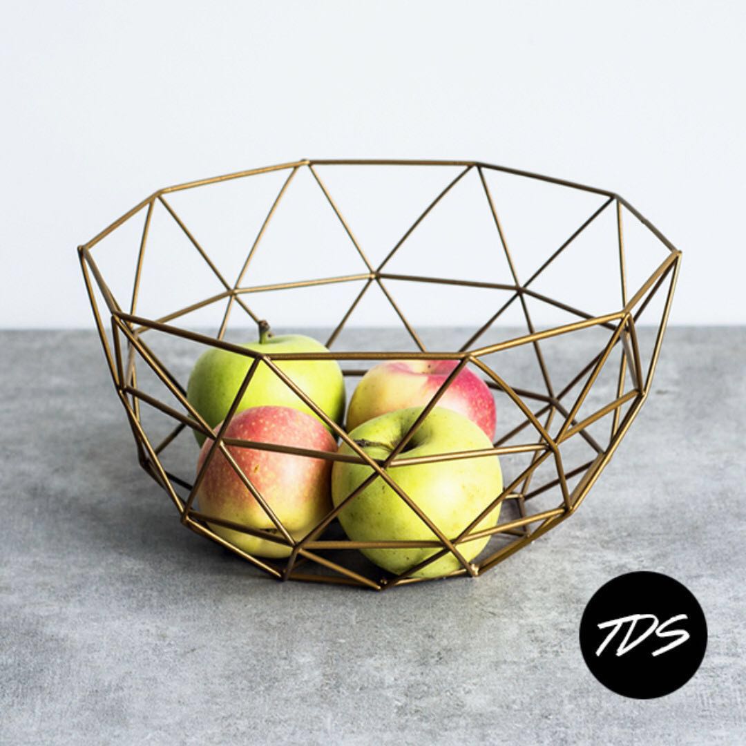 Instock Geométrico Metal Fruit Basket In Black X Copper Geométrico Metal Fruit Basket In Black