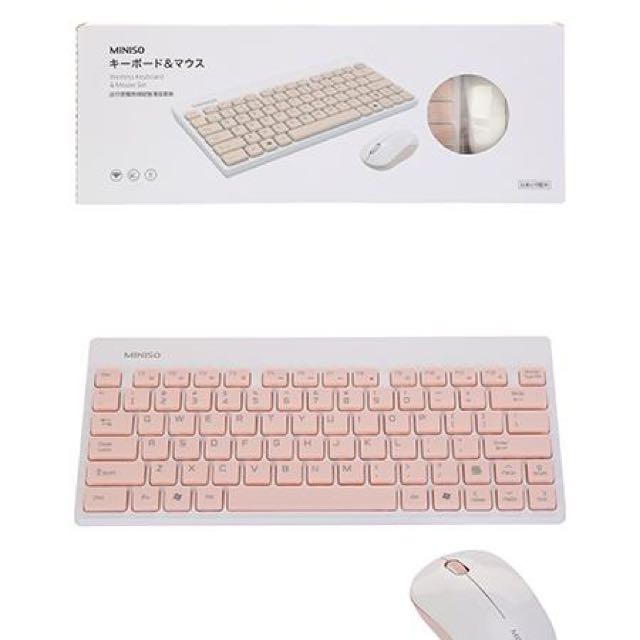 MINISO Bluetooth Wireless Keyboard and Mouse Pink and White, Computers