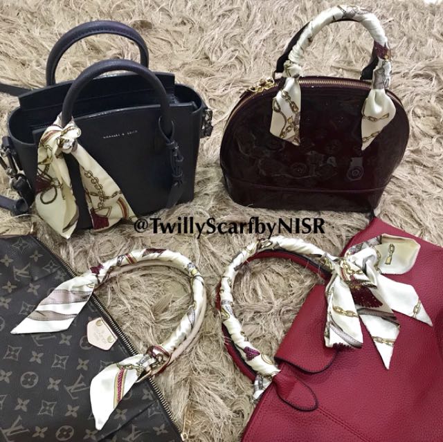 Premium Silk Twilly Vintage Scarf Bag Handle Wrap Scarf Purse