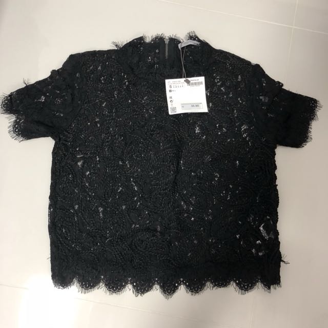 zara black lace blouse