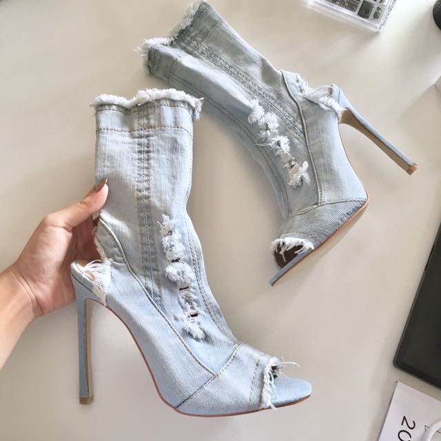 light blue denim heels