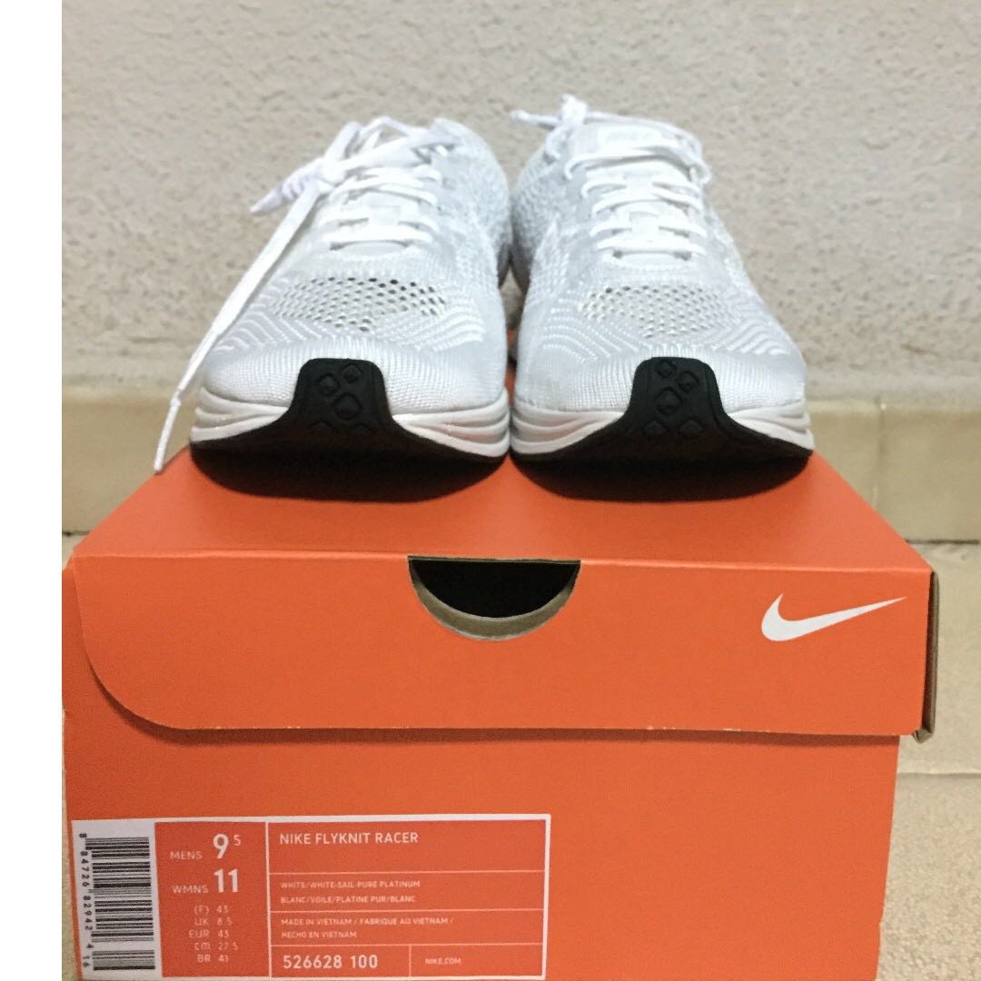 Fire Sale US9.5 Nike Flyknit Racer GODDESS Triple White Men s Fashion Footwear Sneakers on Carousell