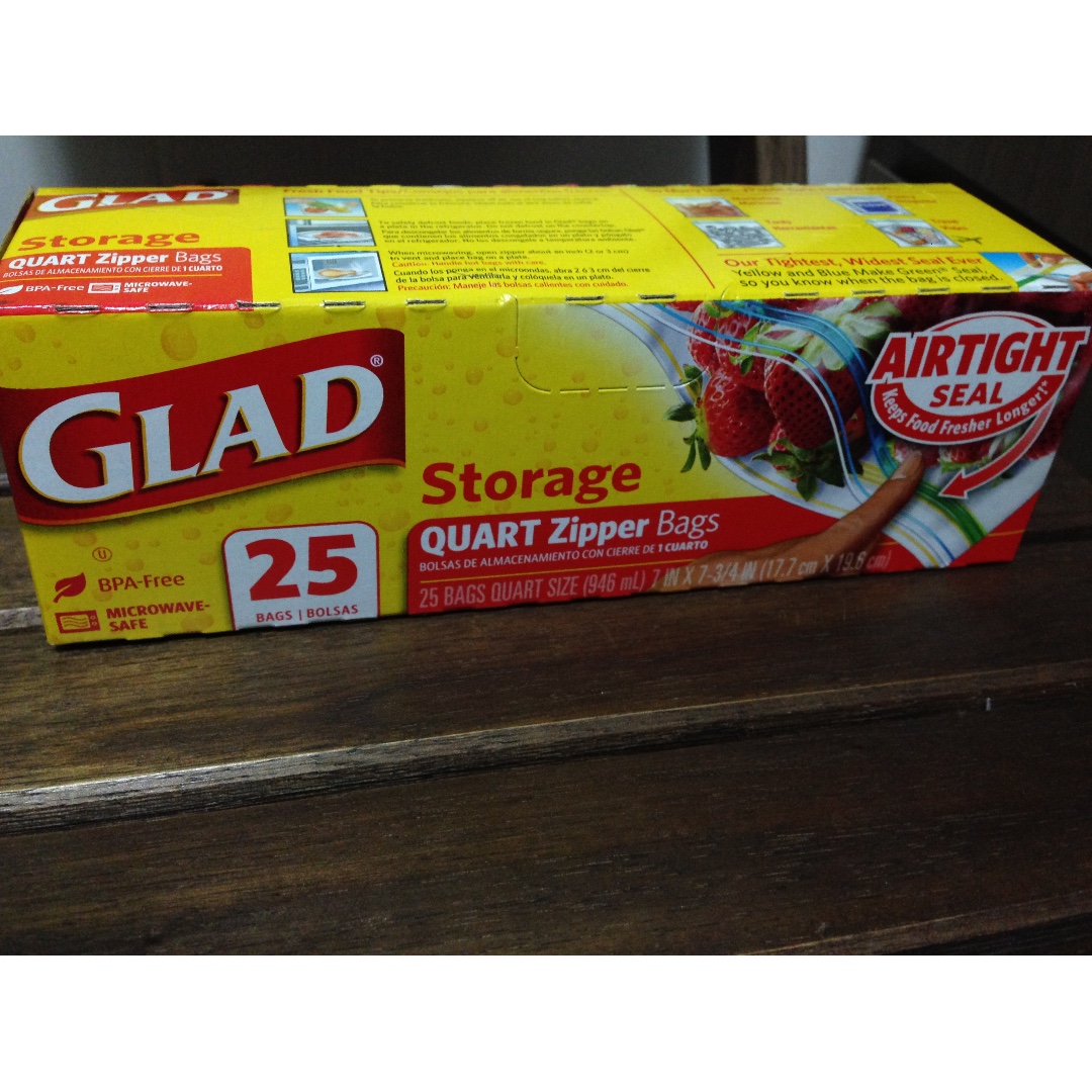 Glad Zipper Storage Bags, Quart Size 25 bags