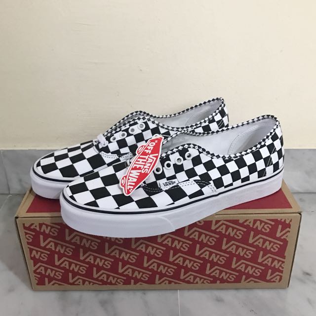 vans authentic checkerboard on feet