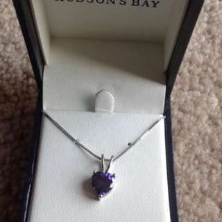 BNIB 925s Sterling Silver amethyst heart necklace