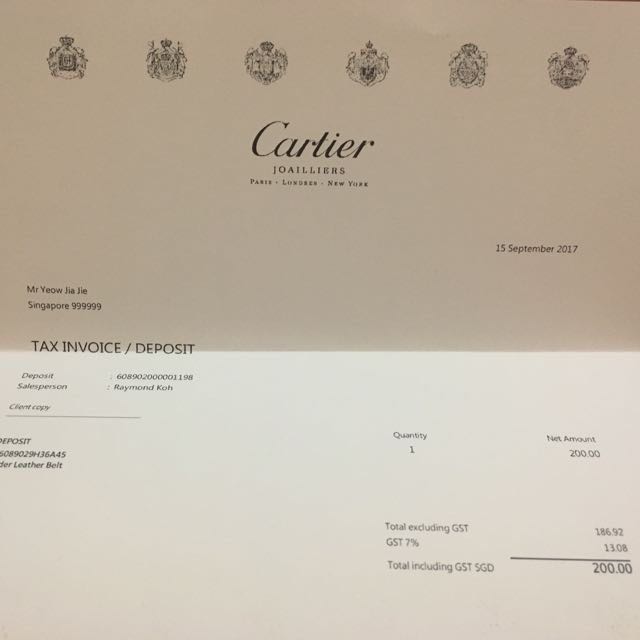 Cartier shopping voucher, Entertainment 