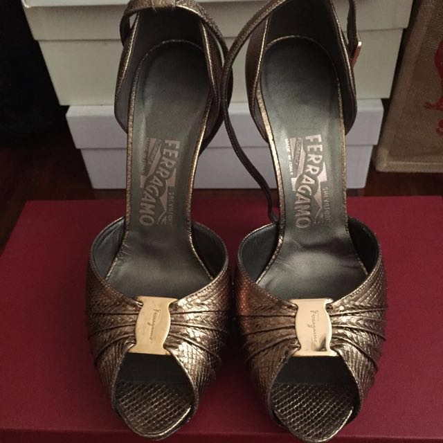 Dark Gold Ferragamo Heels, Women's 