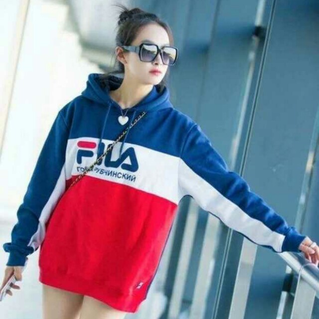  Fila  Classic  Tri Color Hoodie Women Men Unisex Oversize 