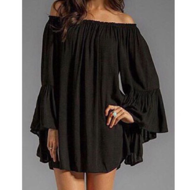 Shoulder Flowy Chiffon Boho Dress 