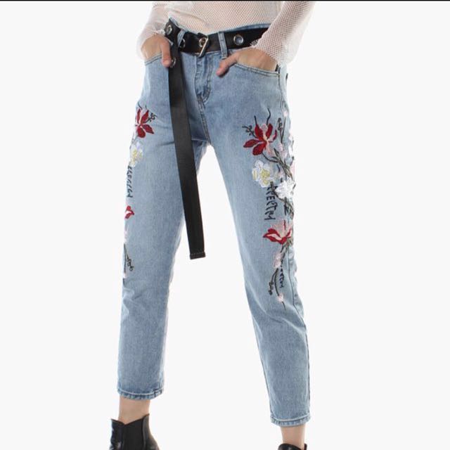 embroidered floral jeans