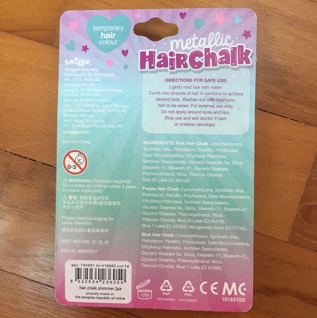 Brand new smiggle metallic hair chalk, Babies & Kids, Bathing