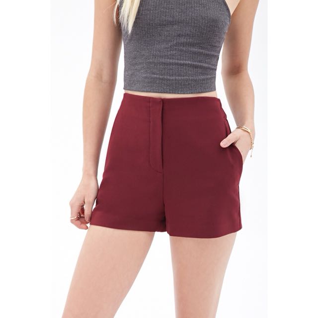 maroon high waisted shorts