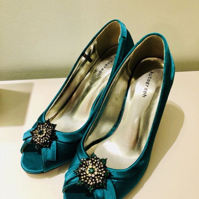 emerald green peep toe heels