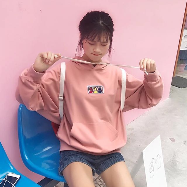 Korean Style Pink Hoodie Winter Autumn Spring