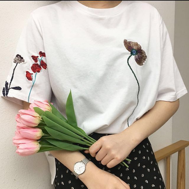 653 Tumblr Basic Flower Embroidered Minimalistic Tshirt Women S Fashion Clothes Tops On Carousell A significant number of these patterns are accessible in various size hoops (small, medium, large and custom size also available). carousell