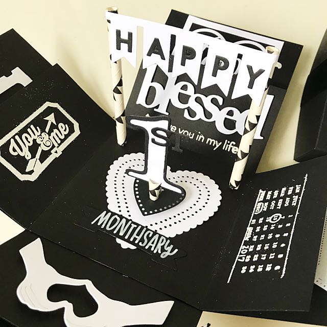 Happy 1st Monthsary Explosion Box Card Black And White Design Craft Handmade Craft On Carousell