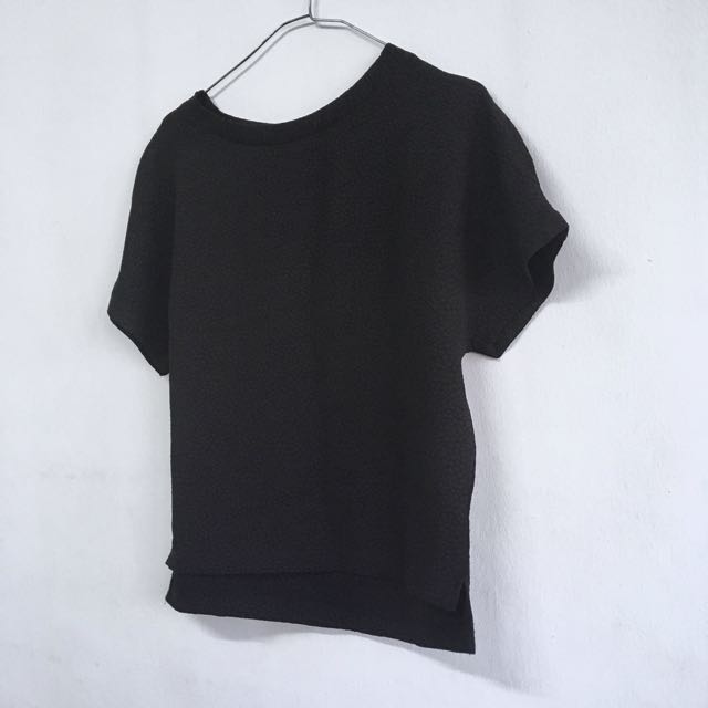 Textured Basic Top [Black] (Category: Sleeveless) located in Singapore. Submitted by wixiw (Listing ID 115180750, Image 1). Description: Tag Size: S - Small (Best fit UK 6-8) Condition: Worn once (10/10) Tag Brand: IRÉNÉ de nouvelle Measurements: Neck to sleeve: 11" (28 cm) Pit to pit: 17" (43 cm) Waist: 16" (40 cm) Length (Front): 20.5" (52 cm) Length (Back): 21.75" (55 cm) Description: • Minimalistic dots textured Black blouse • Great material 