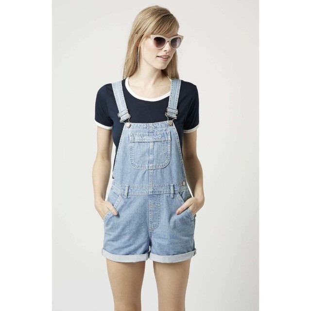 Topshop Moto Blue Cotton Denim Dungarees Shorts Playsuit Size 8 with motifs  | eBay